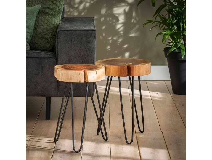 Beistelltisch Set Mor 2-teilig , Akazie massiv , 32x32 , Baumstamm