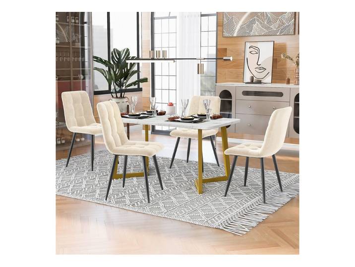 IDEASY Essgruppe 117cm Esstisch mit 4 Stühlen Set, Golden Tischbeine, Rechteckiger Esstisch