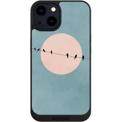 Nivocase Handyhülle für Apple iPhone 14 Hülle NIVOpure Case Schwarz Mond Vogel türkis (Apple iPhone 14), Smartphone Hülle, Schwarz, Türkis