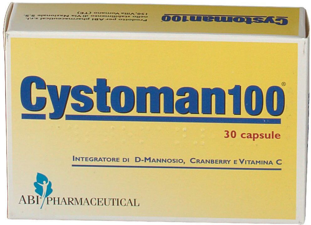 ABI PHARMACEUTICAL Srl ABI Pharmaceutical Cystoman 100, Integratore Drenaggio Liquidi, 30 Capsule - Supporto per Vie Urinarie