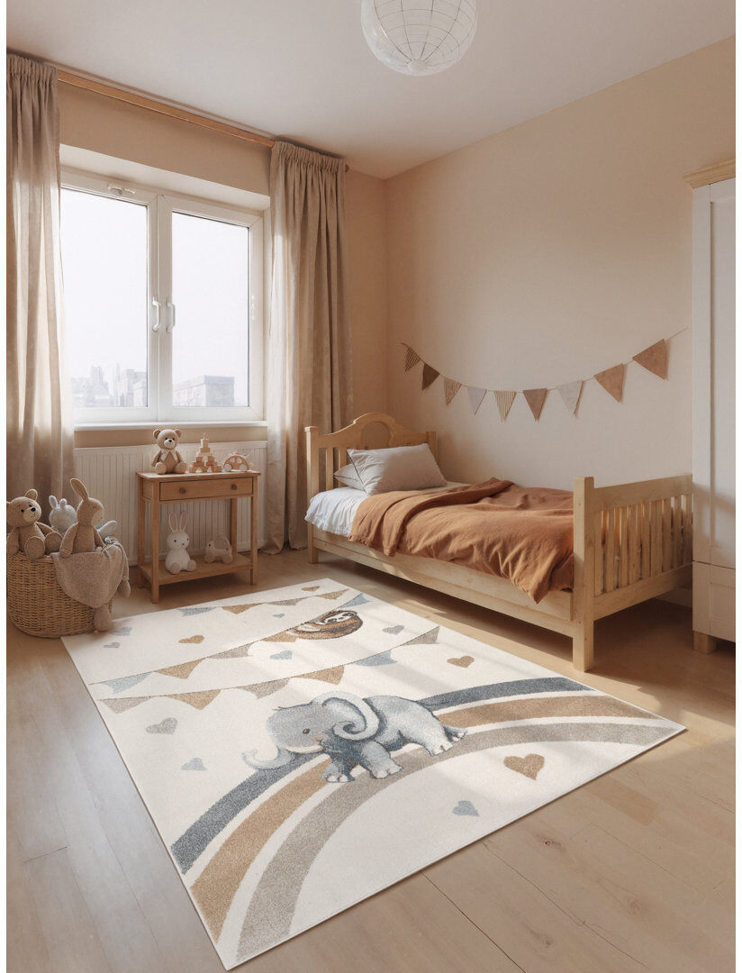 Villeroy & Boch - Boho Kids Rug Walk like an Elephant Rainbow Party, Children's Rug Kids Room, Toddler Rug, Soft Rug Animal Motive, Playroom Rug Cream Rectangle 120 x 170 cm