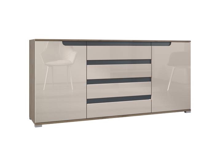 SIDEBOARD Sylt Sandgrau Hochglanz / Anthrazit matt
