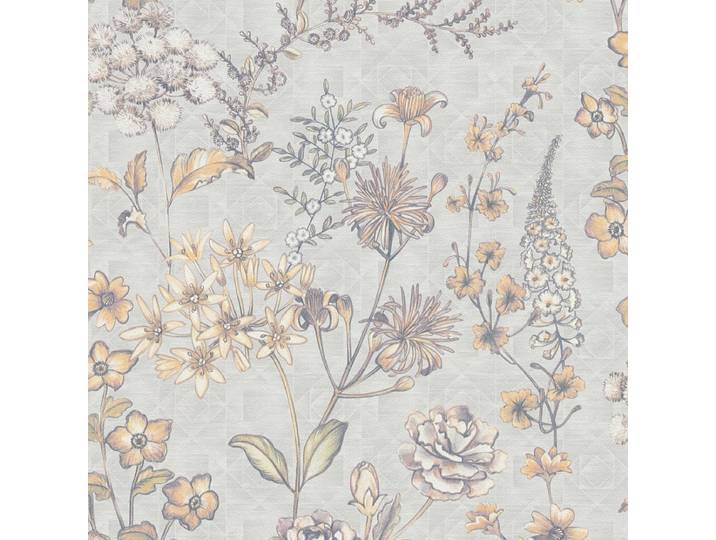 VINTAGE BLOEMEN BEHANG Botanisch - grijs oranje geel - A.S. Création Metropolitan Stories 3