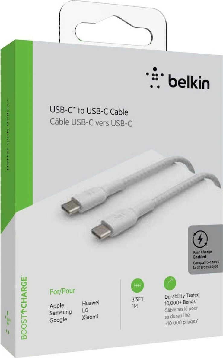 Belkin USB-Kabel "BOOST↑CHARGE™ Braided USB-C to USB-C Cable", weiß, 100cmcm, Kabel, USB-Kabel