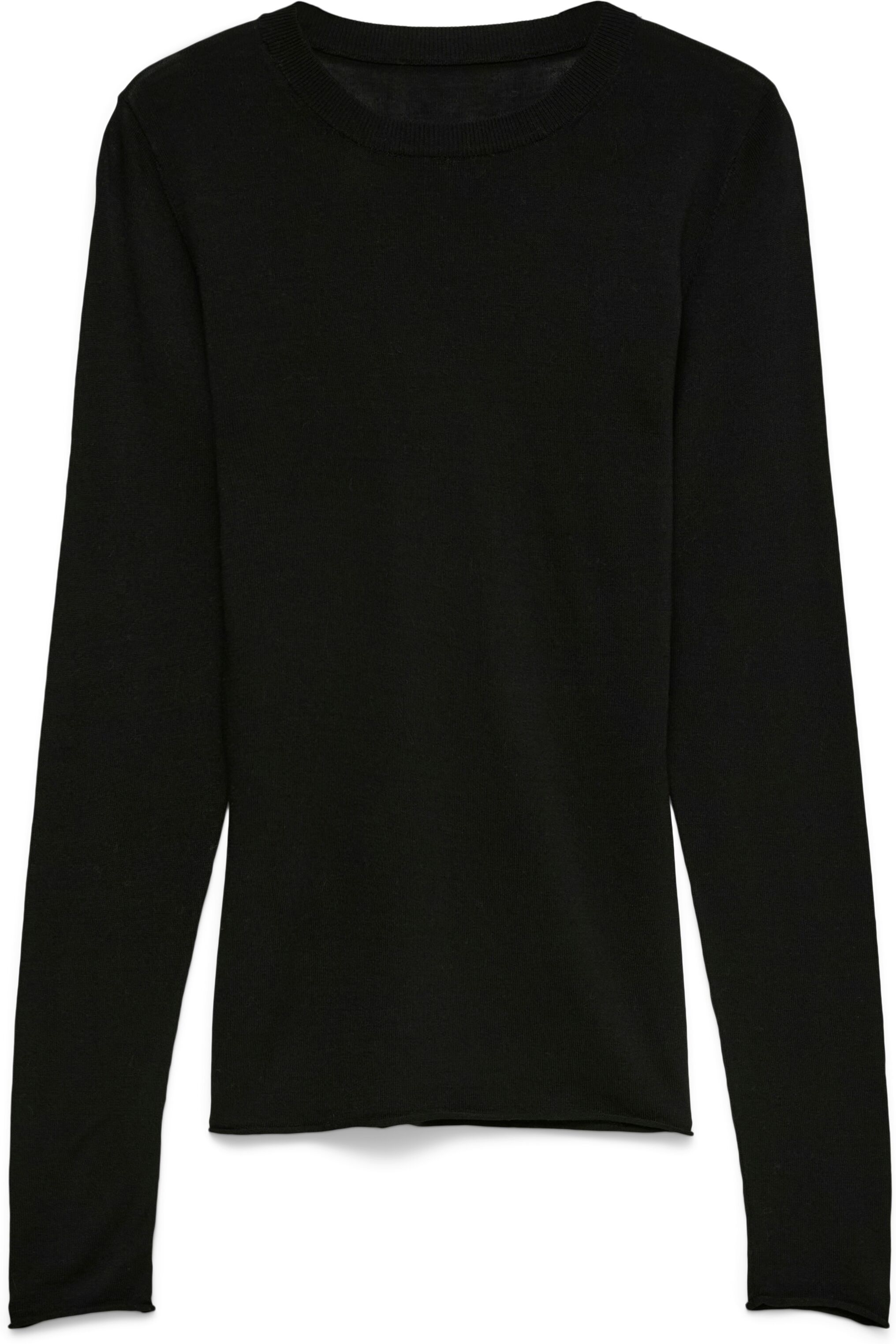 Strickpullover VERO MODA "VMKAMILE LS O-NECK PULLOVER NOOS", Damen, Gr. M, schwarz, Strick, Obermaterial: 83% Viskose, 17% Nylon, unifarben, normal, Rundhals, Pullover Strickpullover, Viskosemischung schwarz M