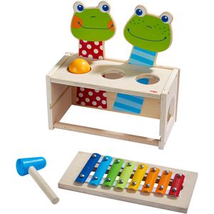Haba Kinder-Musikinstrument 1304271001, Klang-Klopfbank Froschkonzert aus Holz, ab 2 Jahre