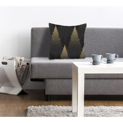 Dekokissen QUEENCE "Hannah", gold (goldfarben, bedruckt), B:40cm L:40cm, Polyester, Dekokissen_Sitzkissen_Kissenhüllen, Kissenhülle,Schwarz,Tannenbäume,Glitzer,Wald,Weihnachten,Festlich
