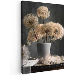LEINWANDBILD Blumensamen - Löwenzahn - Vase - Stilleben - Blumenstrauß Deko XXL 80x120 cm