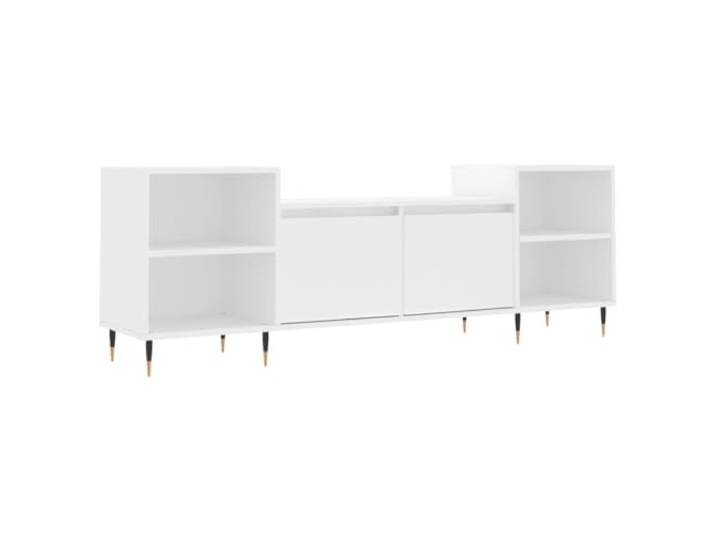 GKHPYURE TV-Schrank weiß 160 x 35 x 55 cm Holz mehrschichtig 6 Fächer, Staubschutztüren, stabile Bodenplatte, inkl. Wandbefestigung