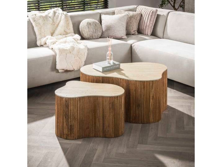 Couchtisch Set Beleto , 2-teilig , Mangoholz massiv , sandfarbe