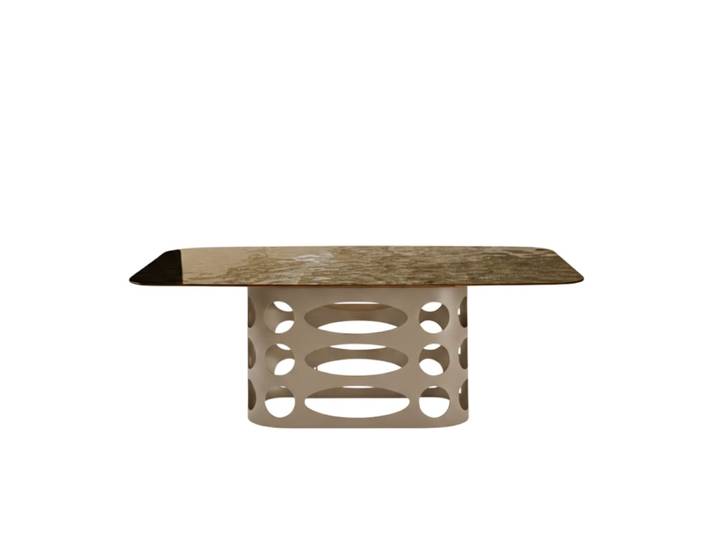 Table fixe en verre martelé bronze 210 x 110 cm, hauteur 75 cm