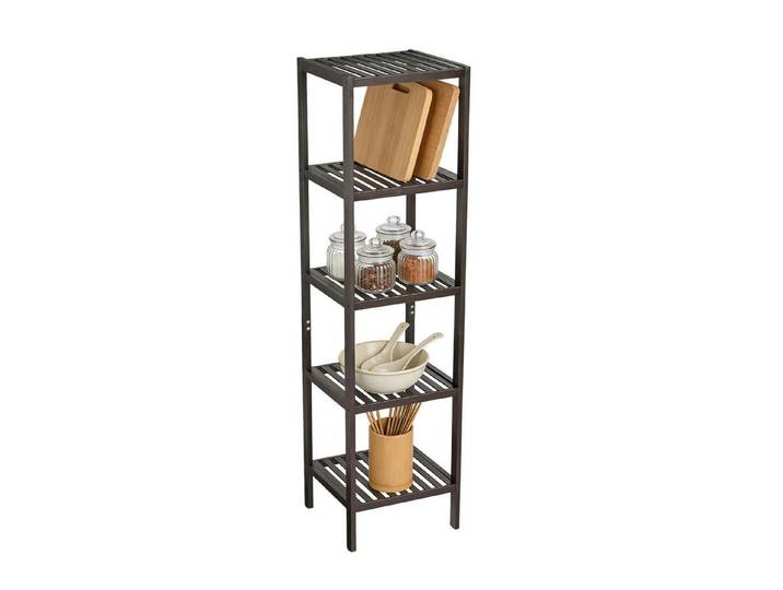 GarveeMore Standregal Bambus-Standregal 5-stufig Schmal Eckregal Naturholz Pflanzen