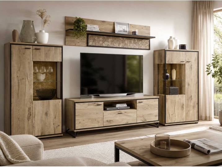 Wohn-Concept Ruben Wohnwand 1 Holzwerkstoff Viking Oak/Schwarz