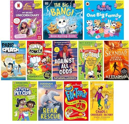 Various World Book Day 2026 Collection 12 Books Set (Pablo and Splash, Bunny vs Monkey, Against All Odds, Unbelievable Football, Pia's Pet Club, Unicorn Acade