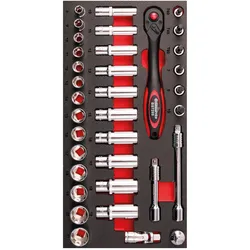 Bikeservice, Zubehör Werkzeugaufbewahrung, Moduleinlage Steckschlüssel 3/8", 36-teilig
