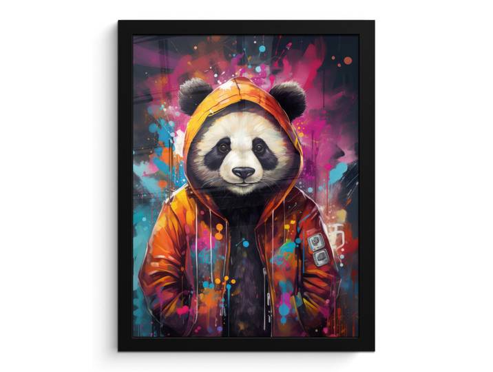MuchoWow Poster MIT Rahmengerahmtes Bild - Panda - Jacke - Graffiti - Orange - 30x40 cm, Papier, Rechteckig, 30x40 cm, gerahmt, Bilder & Rahmen, Bilder
