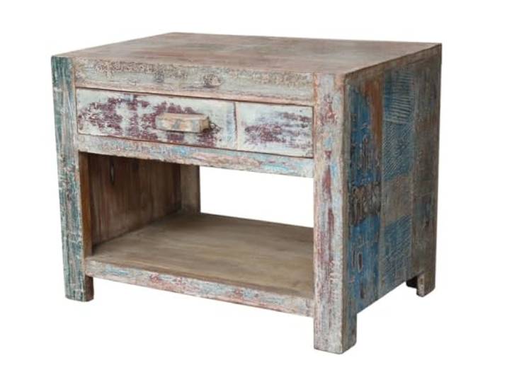Beistelltisch mit Schubfach, handgearbeitet, Messingdekore, Modell 59