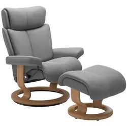 Stressless Sessel mit Hocker Magic Classic Leder Grau Batick Wild Dove S (Small)