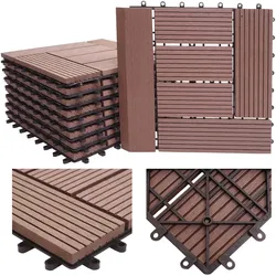 WPC Bodenfliese Sarthe + Abschluss, Holzoptik Balkon/Terrasse, 11x je 30x30cm = 1qm Premium ~ coffee versetzt