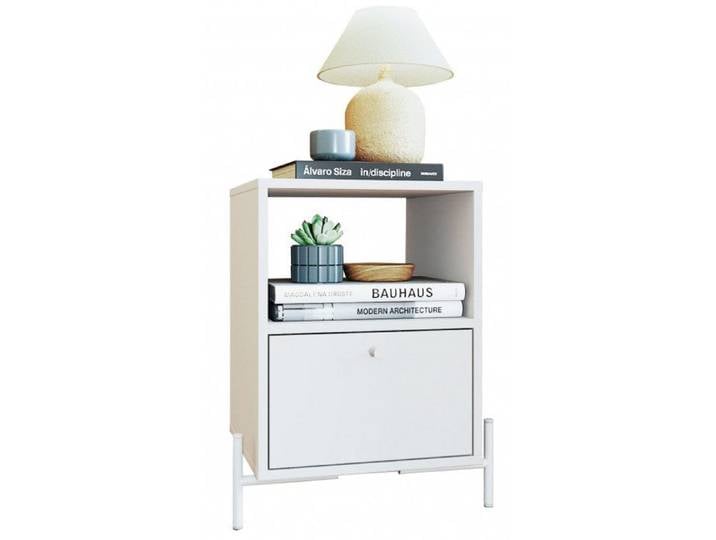 Chevet Blanc 1 Tiroir 1 Niche Pieds Métal L 45 H 56 P 35 cm - L 45 x l 35 x H 56 cm
