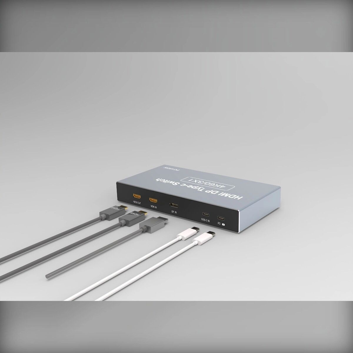 INF 4K/60 HDMI DP USB-C 3-in-1-Umschalter mit drei Eingängen, einem Ausgang, IR-Fernbedienung und PD100W-Schnellladen
