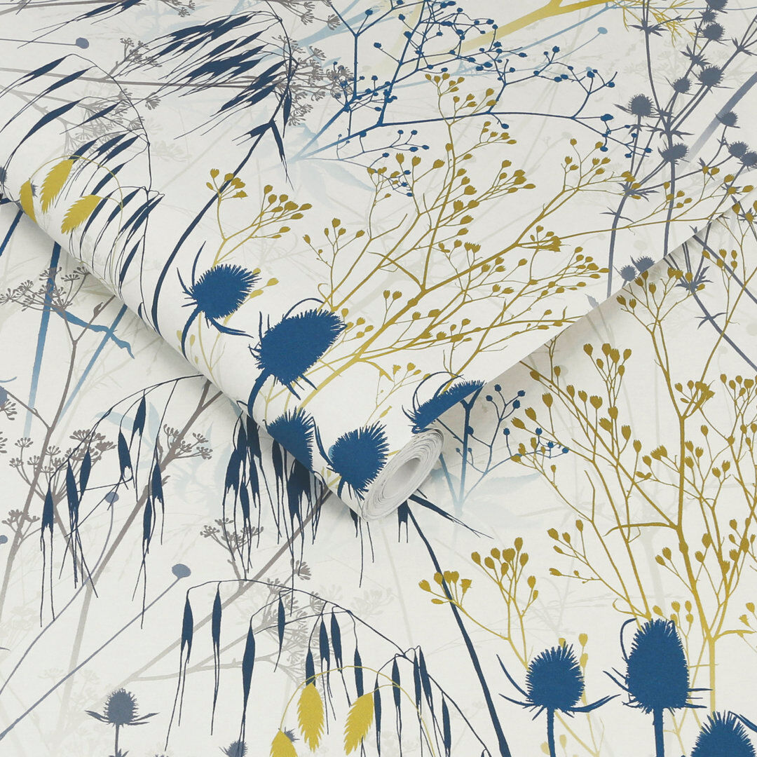 Clarissa Hulse Summer Border Floral Wallpaper Ivory/Blue 30,480cm L