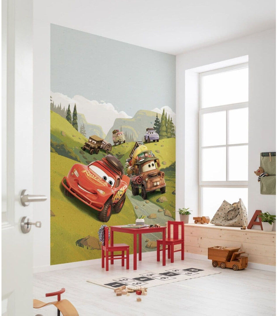 Komar Cars Camping Lightning Mcqueen and Mater non-woven 9.18cm x 6.56cm Low-Gloss Wallpaper Roll Green 9.18cm L