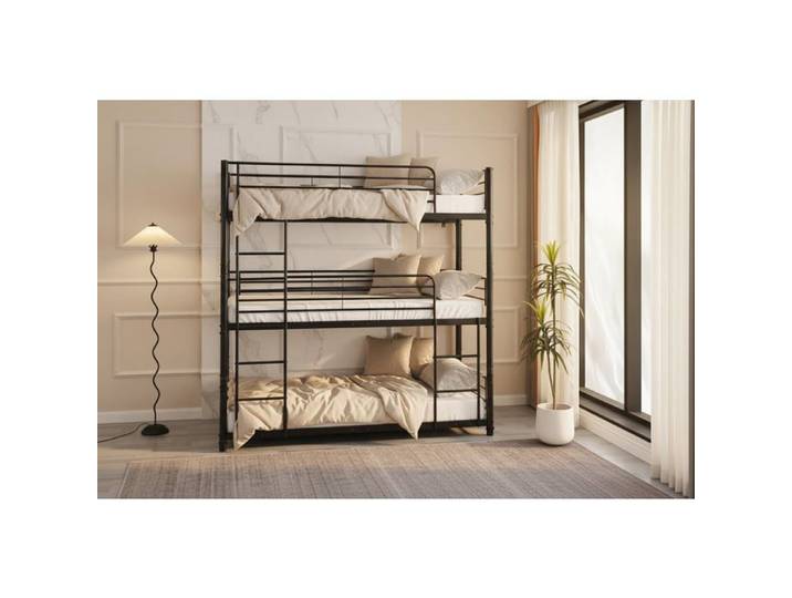 Pack Lit superposé en métal noir 3 couchages 90x190 avec matelas TRIPLE