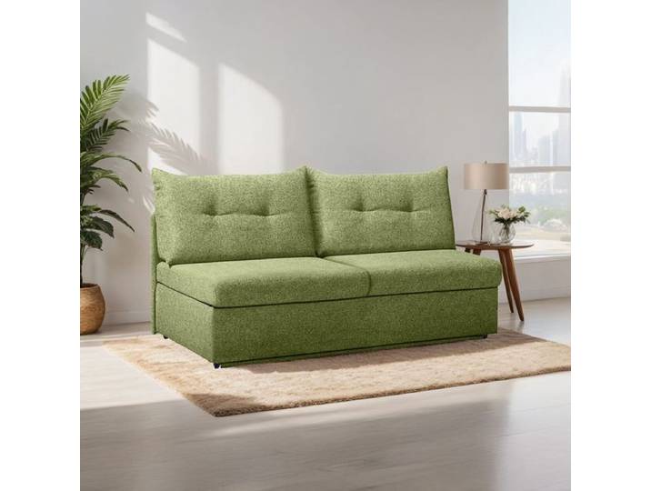 Schlafsofa Retford Webstoff/Velours mit Bettkasten Mischgewebe 89x136x82cm Grün ausziehbar modern