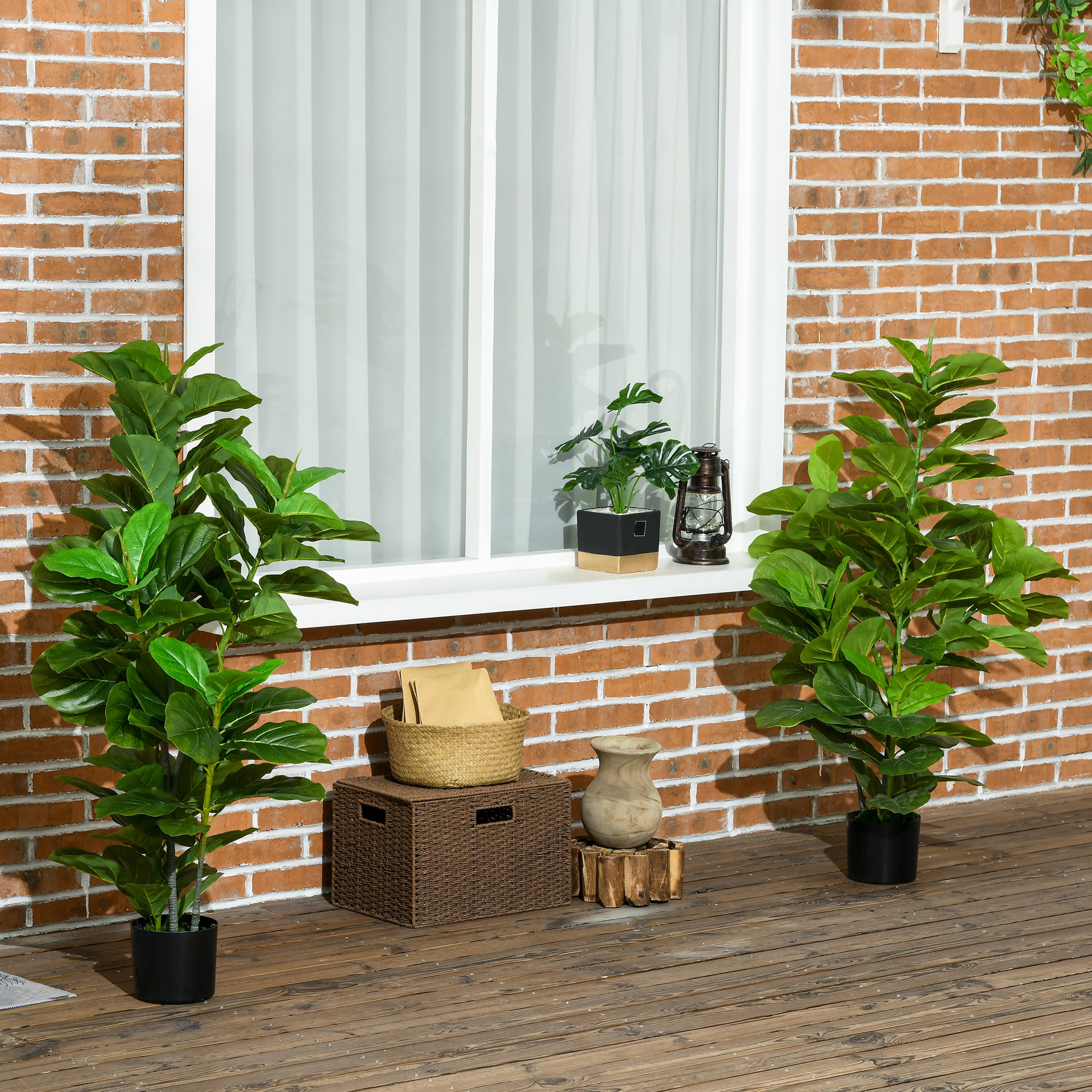 Homcom Lot de 2 piante artificiali fico artificiali a foglie albero artificiale con vaso incluso altezza 110 cm verde