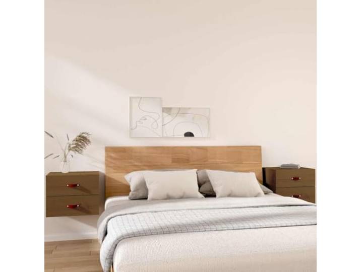HPUYRFG Wand-Nachttische 2 STK. Honigbraun 50x36x40 cm Massives Kiefernholz Massivholz, Wandmontage spart Bodenfläche, Stauraum, Honigbraun, natürliche Optik