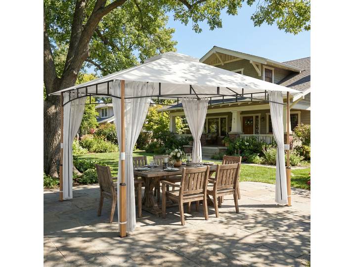 Outsunny Tente Jardin Double Toit UPF50+ 360x300 cm Crème Teck