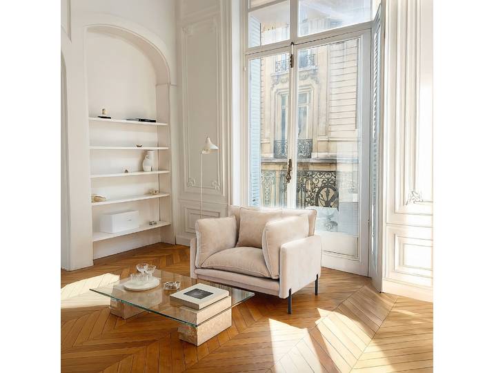 HABITAT - Fauteuil déhoussable en tissu et métal noir garni de plumes - Taupe - Feath II
