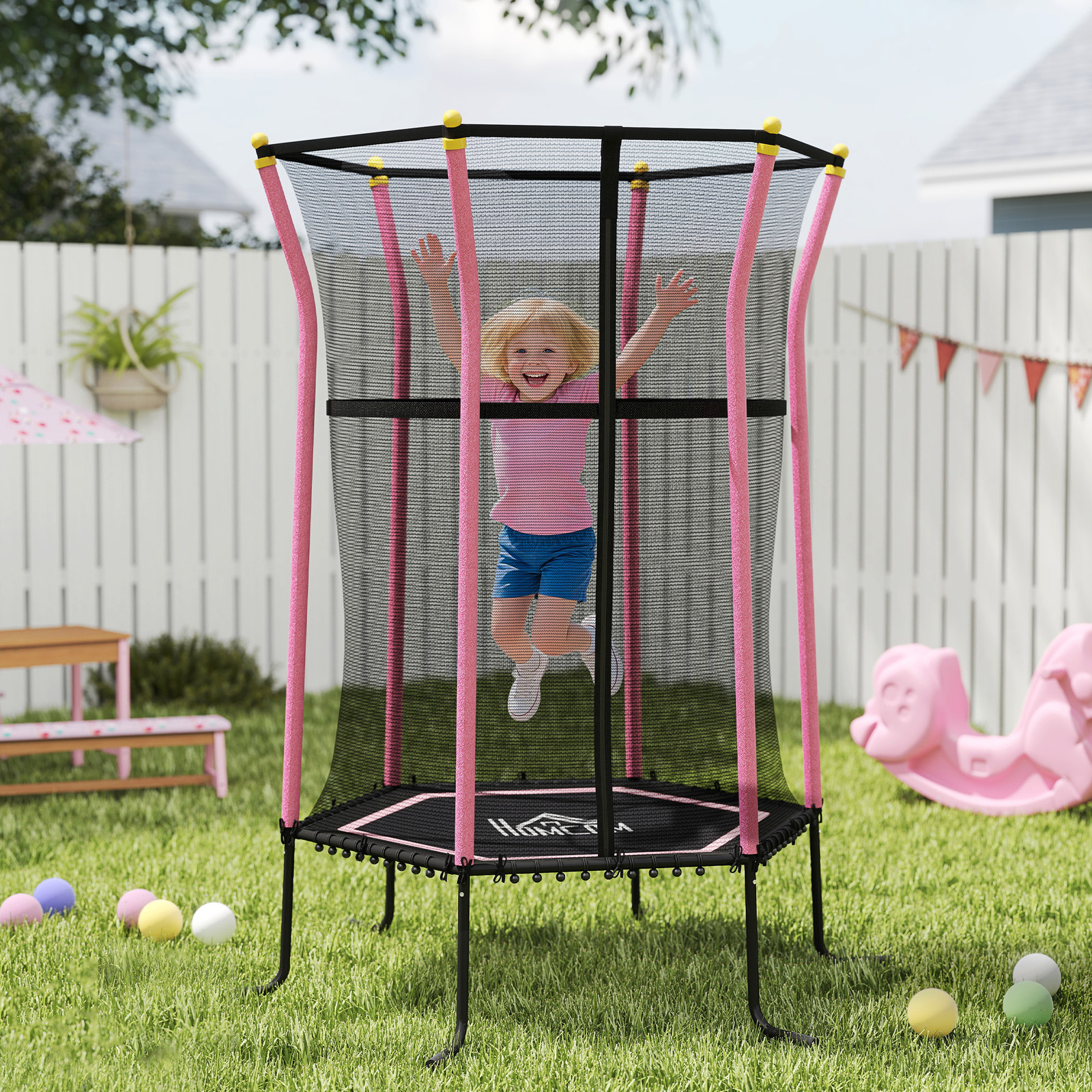 HOMCOM kindertrampoline met veiligheidsnet, Ø 163,5 cm, belastbaar tot 50 kg