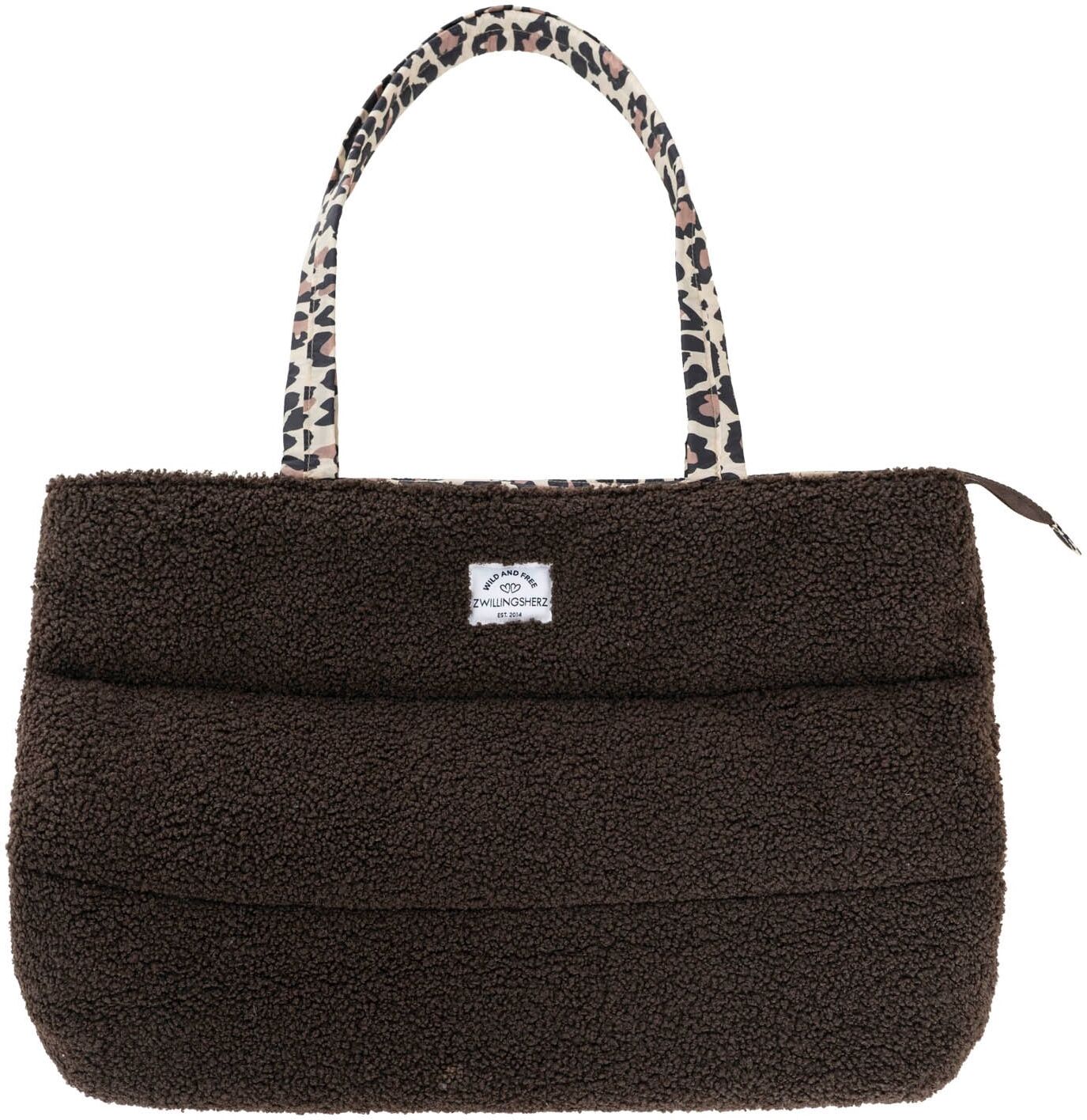 Shopper ZWILLINGSHERZ "Teddy Leo Classic", Damen, Gr. B/H/T: 50cm x 35cm, braun, Polyester, Taschen Shopper, Teddy-Material, Leo Henkel und Innenfutter, geräumig braun B/H/T: 50cm x 35cm