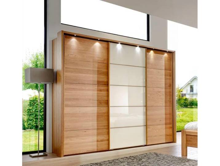 Schwebetürenschrank WIEMANN Kufstein , braun (eiche, glas magnolie), B:250cm H:220cm, Schränke, Schwebetürenschrank, mit Glas