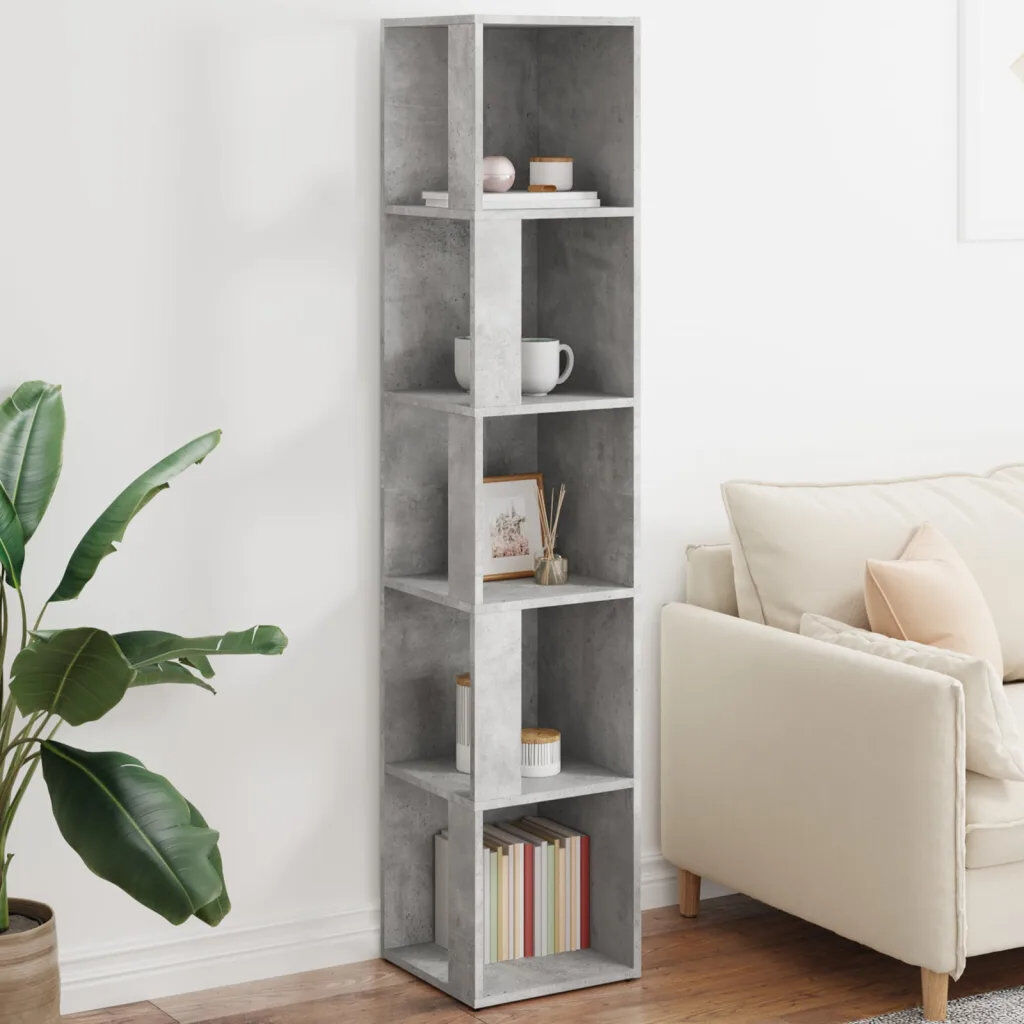 vidaXL 33 cm W Bookcase Concrete Grey (5 Shelves) 164.5cmH x 33cmW x 33cmD