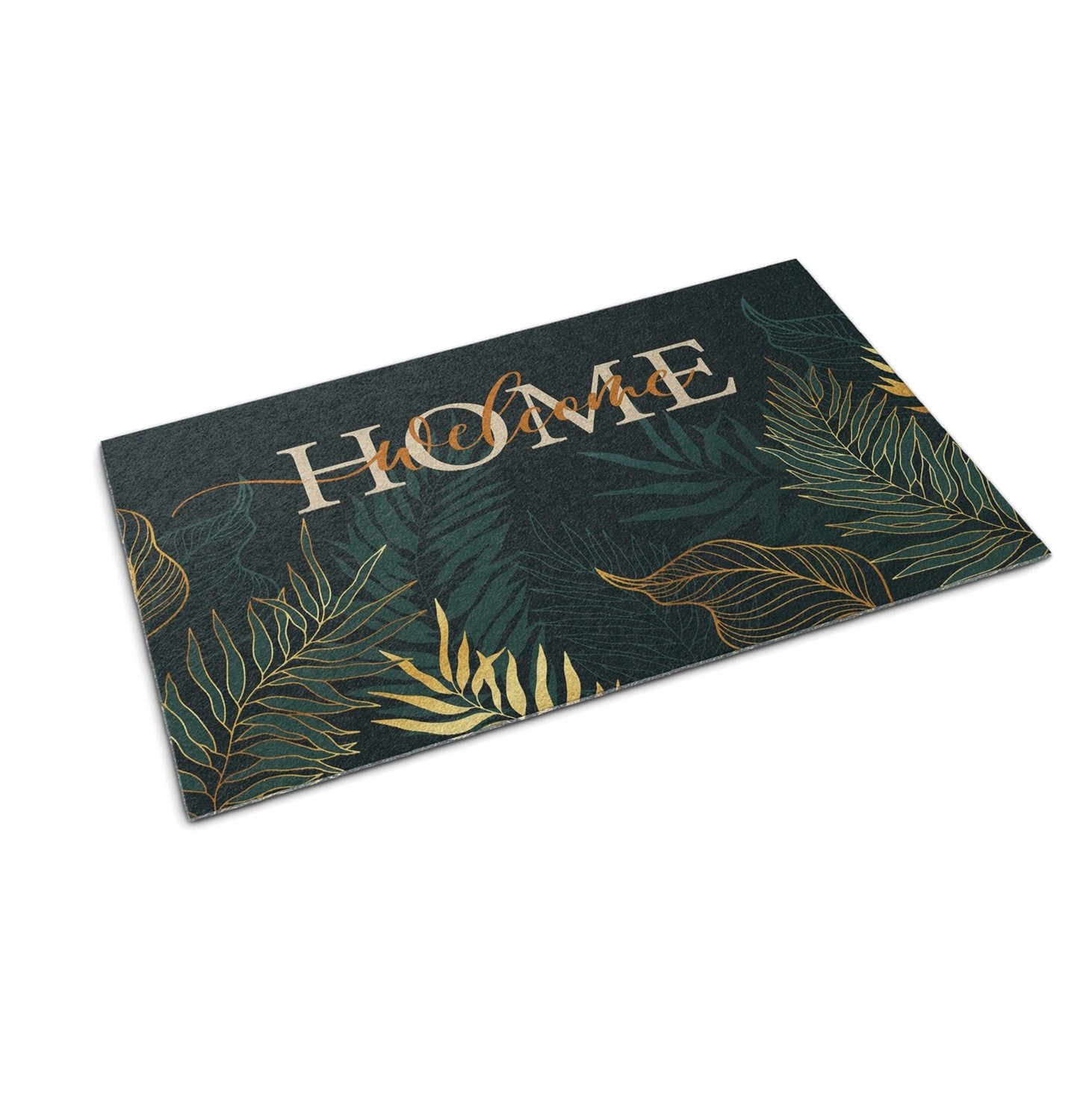 Stijlvolle groene buitenmat Welcome Home met grafisch design, B/D: 90 x 60 cm