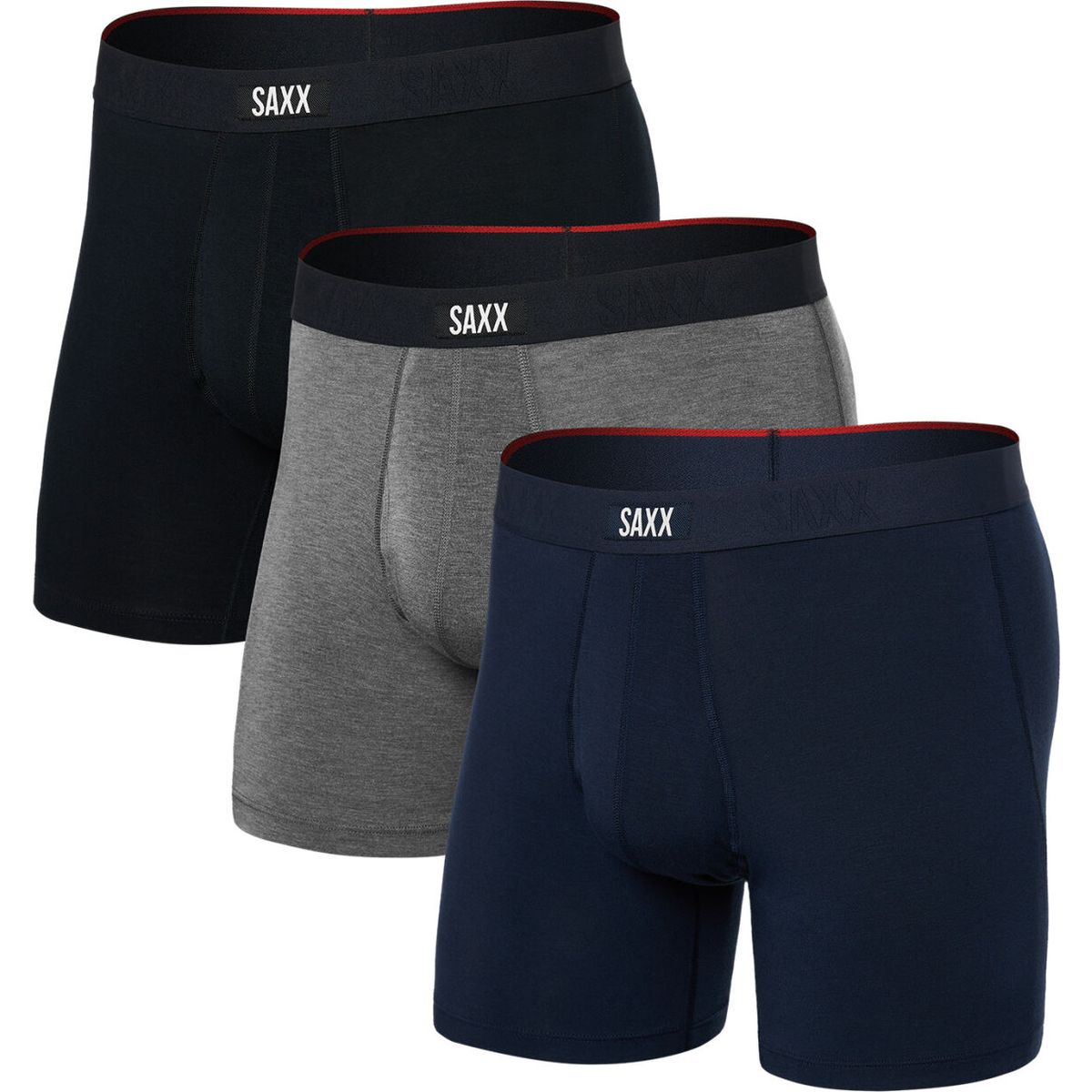 Saxx Vibe Xtra Soft Comfort Boxer Brief FLY 3PK black/dk grey hthr/navy (BHN) S SXPP3VX-BHN-S