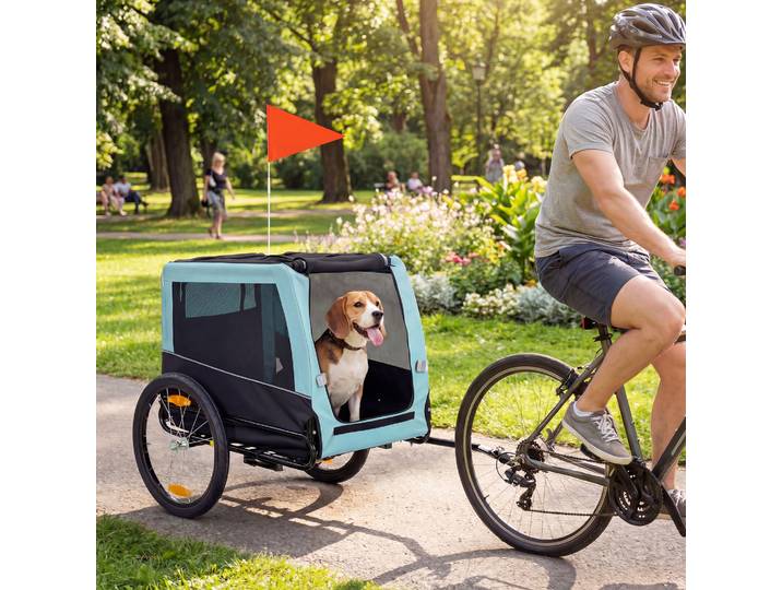 PawHut Remorque Vélo Pliable Chien 20kg Bleu avec Réflecteurs