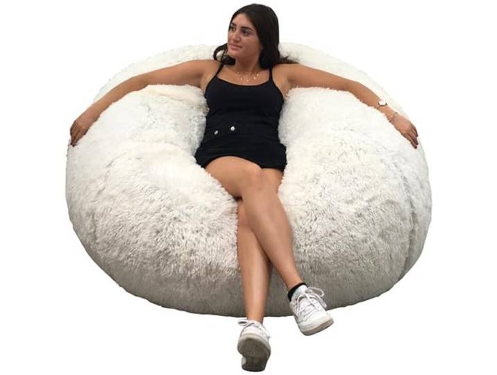 bananair - Sitzsack XXL mit Füllung für Erwachsene - Ultra Weich und Bequem mit Schaumstoff Füllung - Maschinenwaschbarer Bezug - Giant Bean Bag Chair, Sofa, Bed, Couch (120 cm, Weiß)