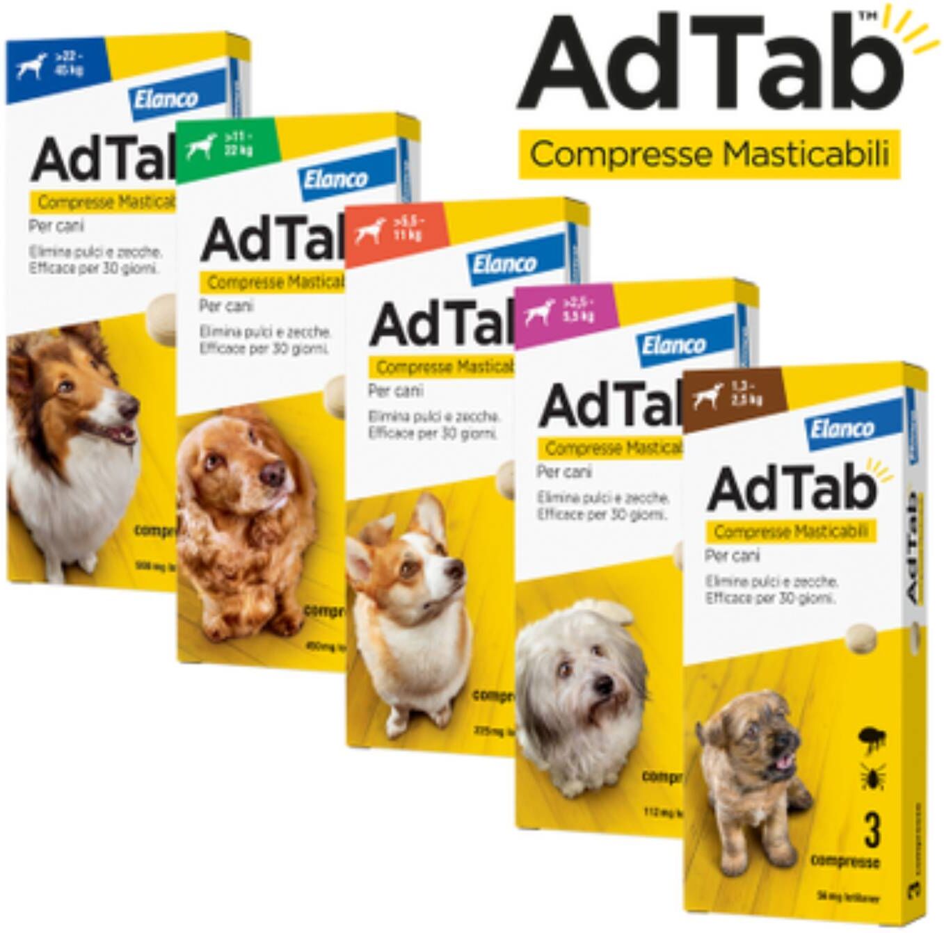 Elanco Ad Tab Compresse Antiparassitarie Masticabili per Cani 2,5-5,5 Kg 3 cpr