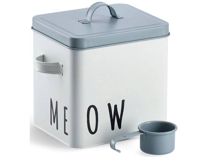 Vorratsdose ZELLER PRESENT Meow , blau (weiß, blau), B:16,2cm H:21cm L:23,4cm, Metall, Lebensmittelaufbewahrungsbehälter, Vorratsdose, für Katzenfutter