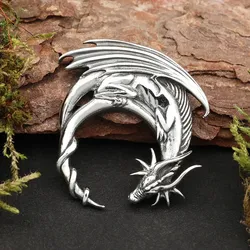 Drachensilber Drache Schmuck edler 925 Silber Kettenanhänger - Silber