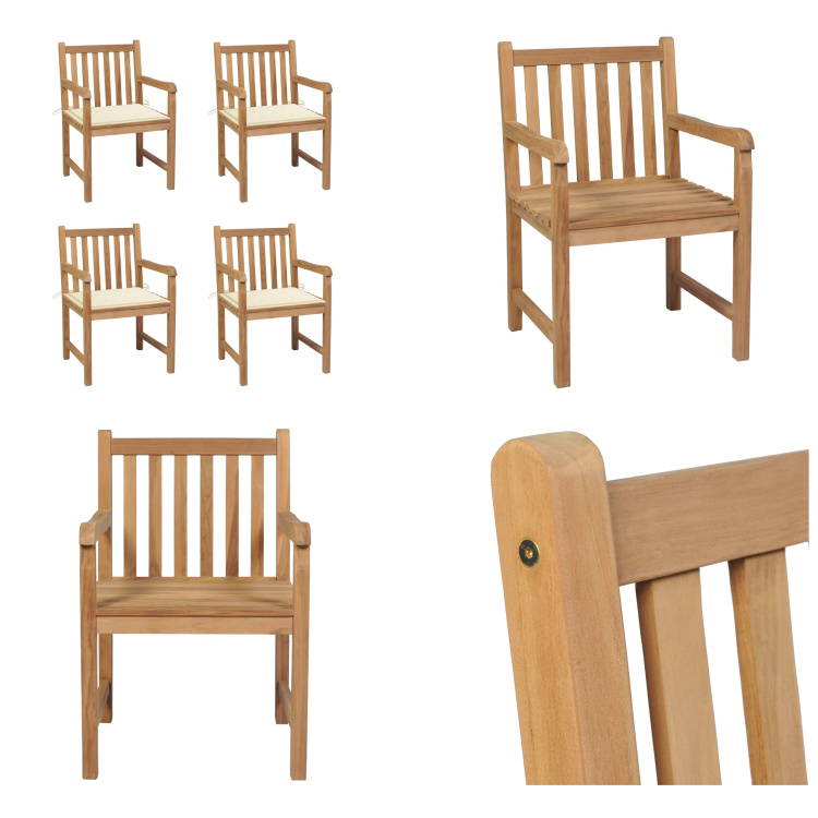 vidaXL Gartenstühle 4 Stk. mit Cremeweißen Kissen Massivholz Teak - Gartenstuhl - Gartenstühle - Gartensessel - Holzstuhl