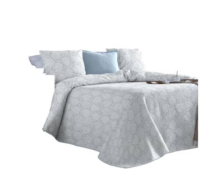 Erwin Müller Tagesdecke Blätter und Blümchen eisblau Größe 220x250 cm - für kühle Abende, Schutz vor Schmutz und Staub, Bettüberwurf, Bettdecke