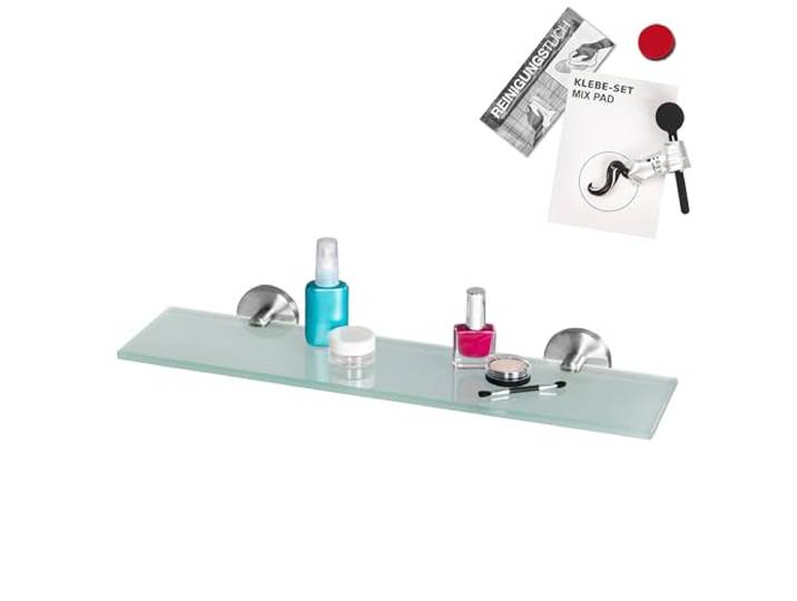 bremermann Bad-Serie Piazza - Glasablage inkl. Klebeset, Badregal Glasregal ideal für Bad und Dusche, Badablage aus Glas und Edelstahl, matt