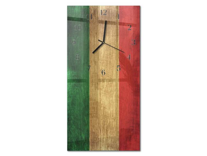 Tulup Wanduhr aus Glas 30x60 cm - Italienische Flagge, Mehrfarbig, Rechteckig, 30x60x0.4 cm, Dekoration, Uhren, Wanduhren