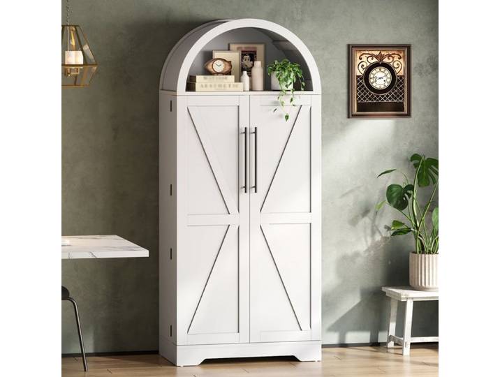 Armoire vitrine courbée - Dimensions 165x70x40 cm - Blanc - MDF haute qualité - Design élégant en arc