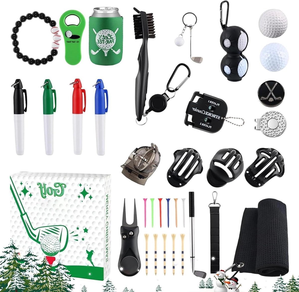 Adventskalender Golf Kerst aftelbox met 24 dagen aan accessoires voor golfers